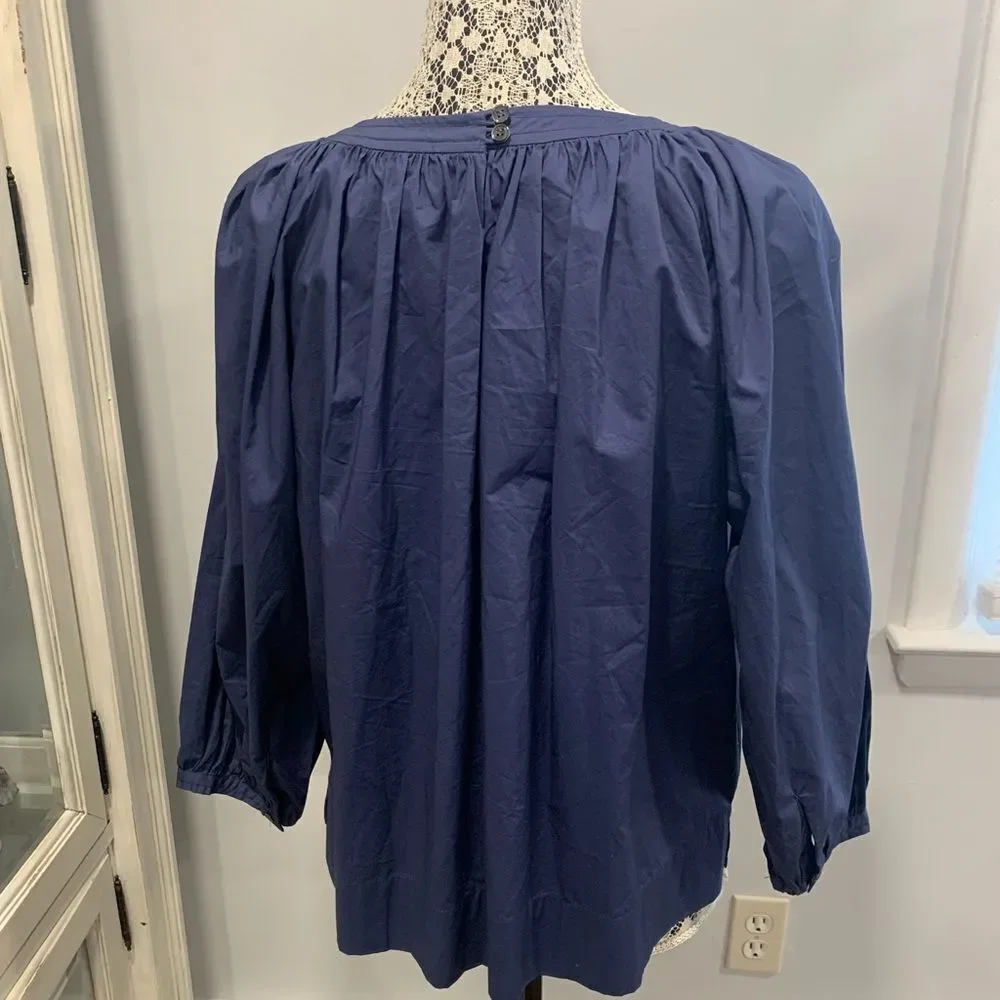 J. Crew Blue Blouse with Elegant Beading 3/4 Sleeves